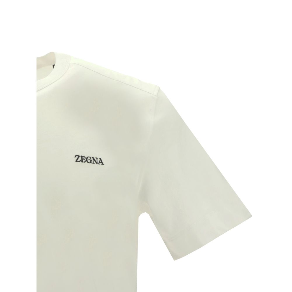ZEGNA White Cotton T-Shirt with ribbed crew neck and iconic brand monogram, 100% cotton, AW25 season.