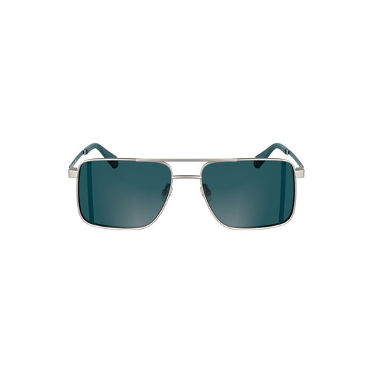 Calvin Klein gray metal men's sunglasses with square blue lenses, perfect for contemporary style and sophistication.
