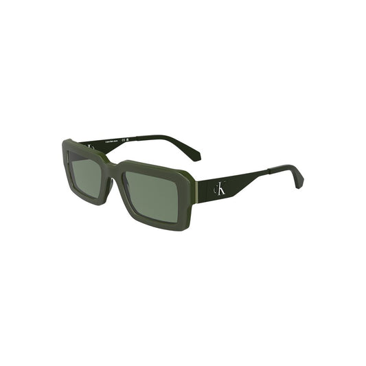 Calvin Klein green acetate women's sunglasses with rectangular lenses, stylish eyewear for fashion-forward looks.