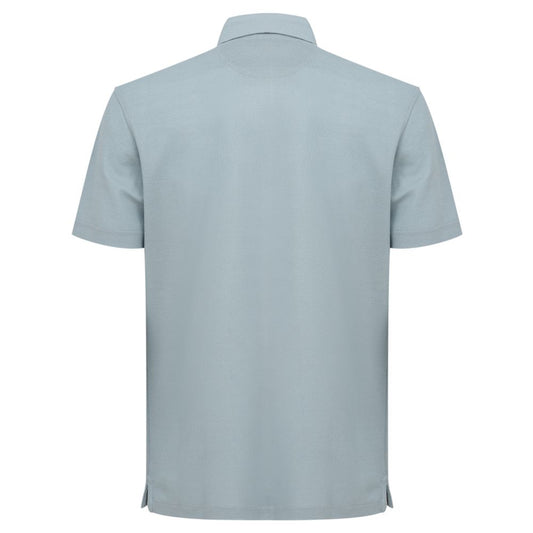Back view of light blue Corneliani cotton polo shirt with classic collar and short sleeves, made in Italy, SKU: 24OTT89.